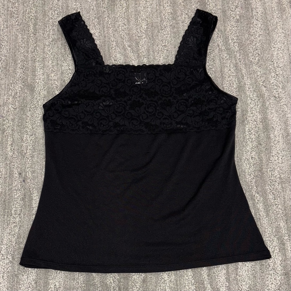 Cinema Etoile Y2K Black Square Neck Camisole Sheer Lace Women’s Sz M